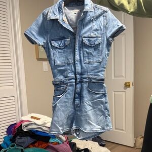 Good American Light Blue Denim Romper